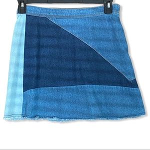 Life In Progress Color Block Denim Funky Mini Skir